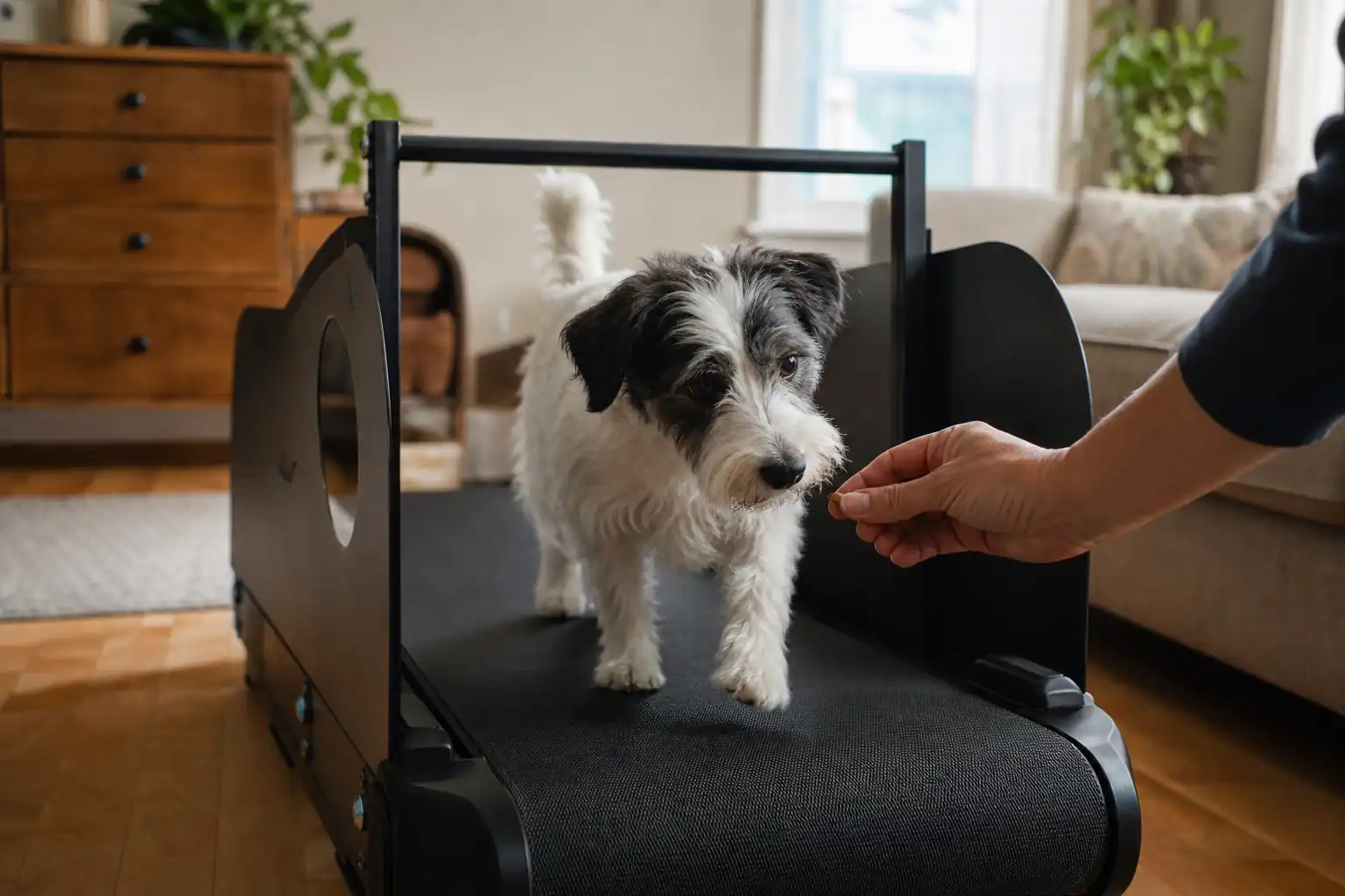 Measuring a dog from nose to base of tail before choosing a dog treadmill