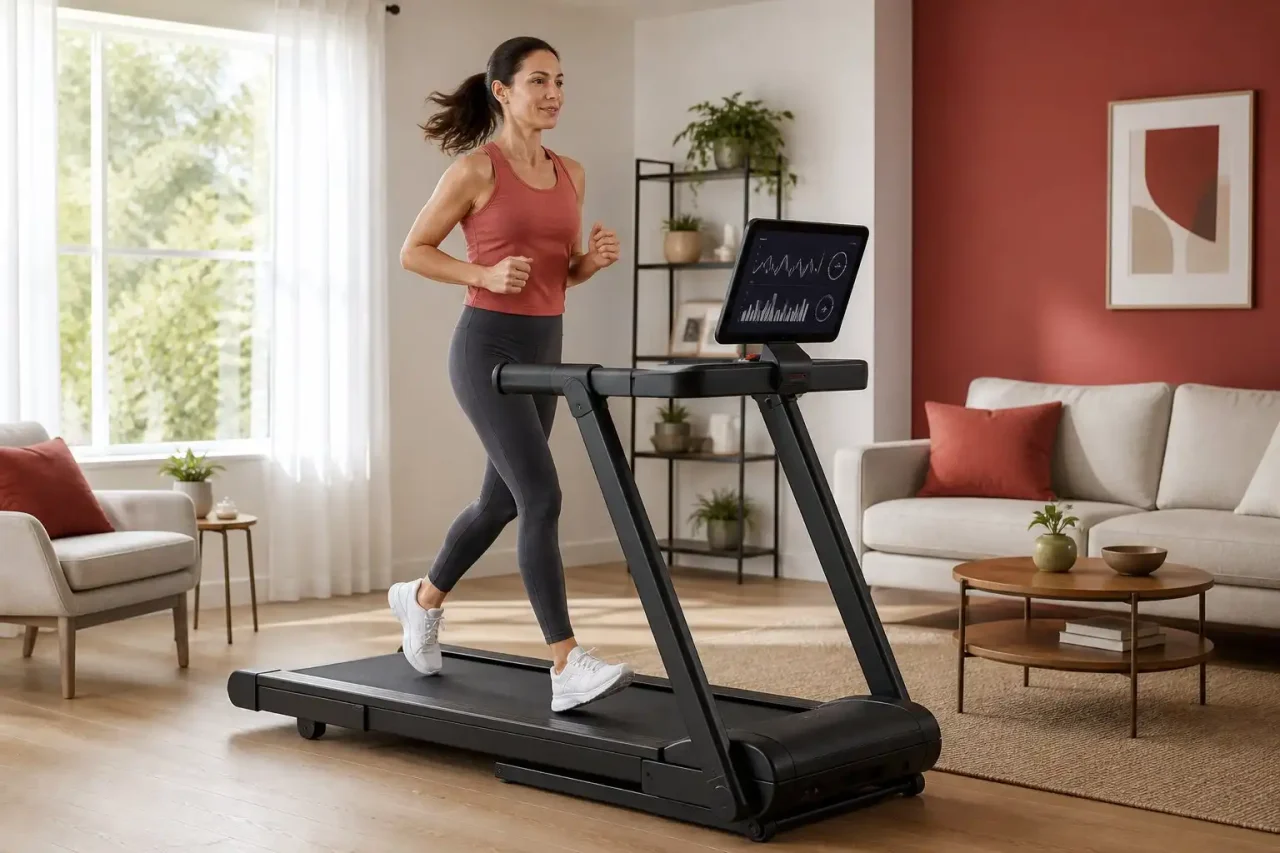 Best treadmill for jogging with a woman exercising in a modern home