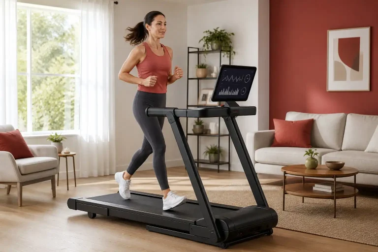 Best treadmill for jogging with a woman exercising in a modern home