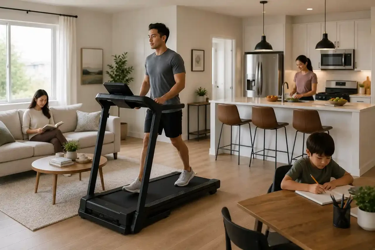 Best treadmill for shared spaces in an open-plan family home with multiple people using the room