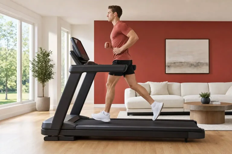 Tall runner using the best treadmill for tall runners with a wide running deck at home