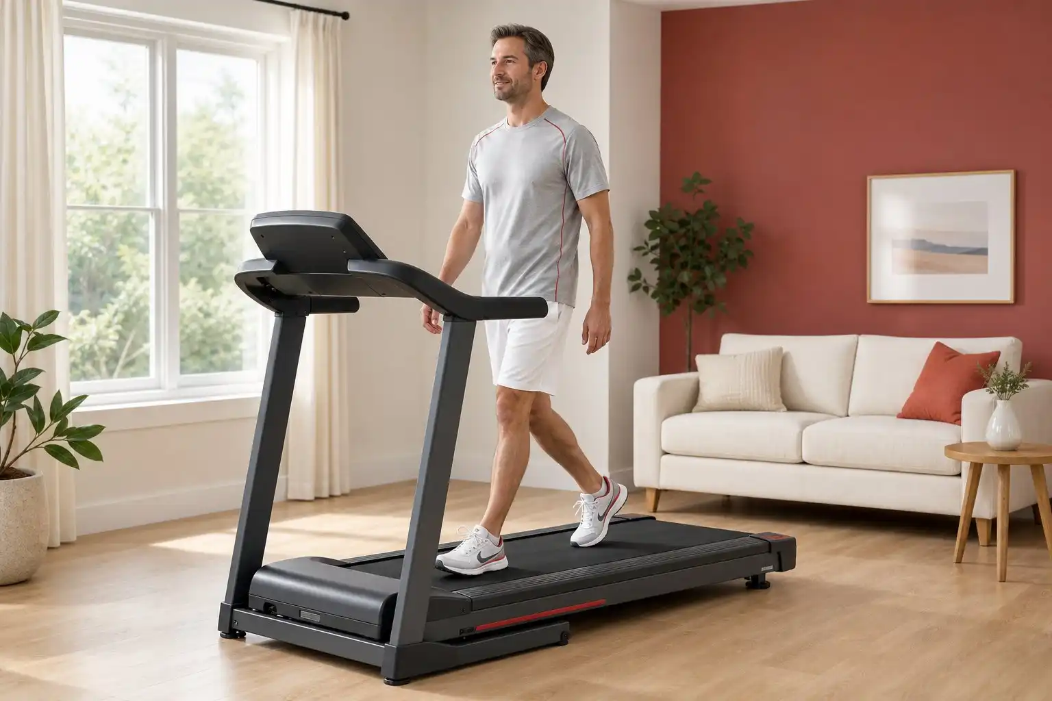 Person exercising on a treadmill at home