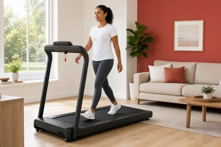 Woman using the best treadmill for walking during a daily indoor workout