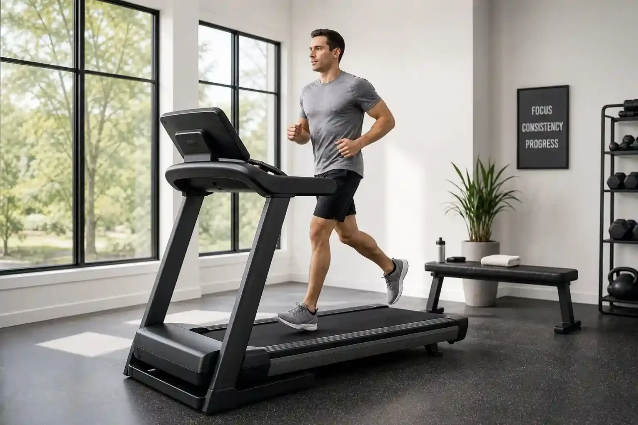 Premium treadmill in a dedicated home gym